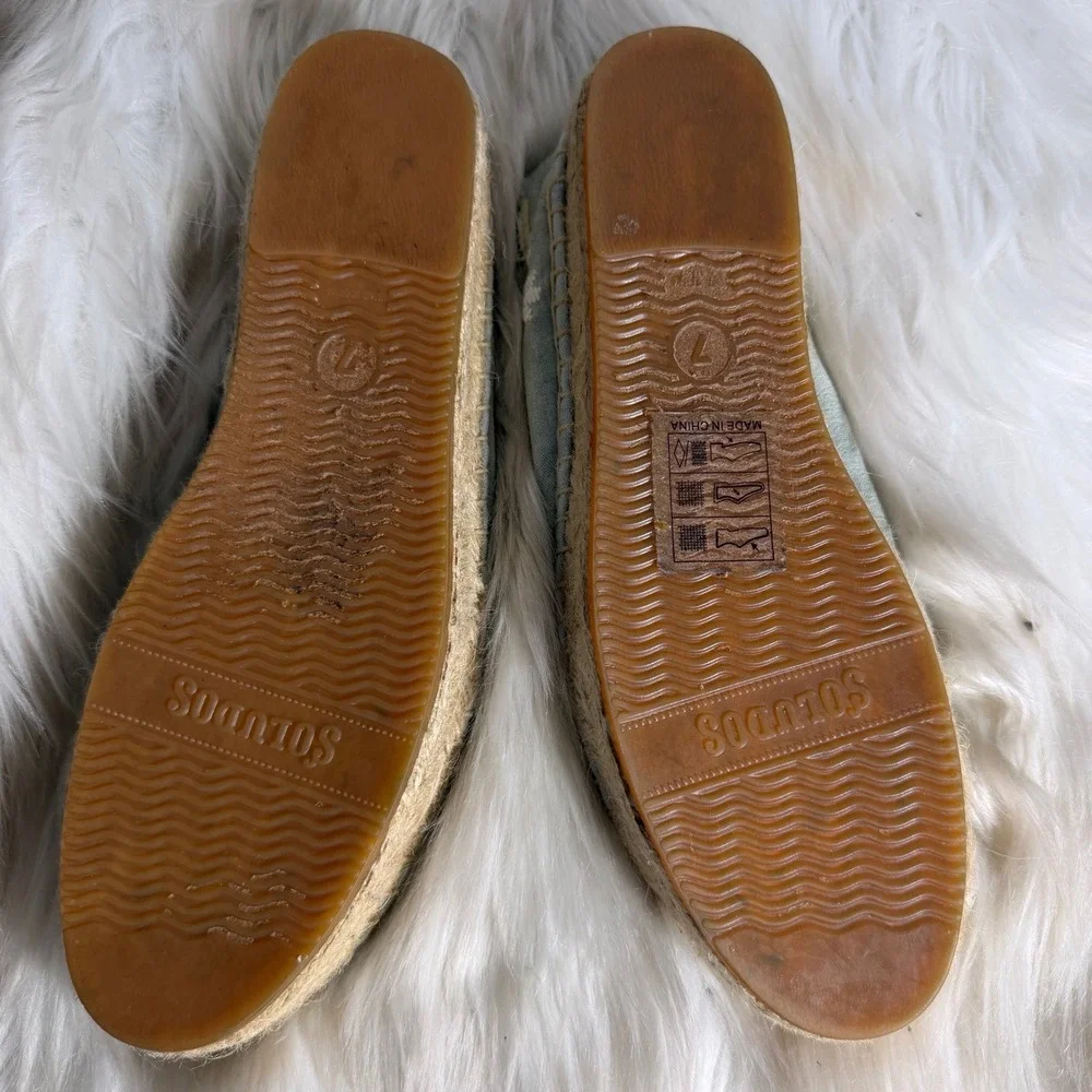 Soludos Womens Floral Embroidered‎ Espadrille Loafers Sage Green Size 7